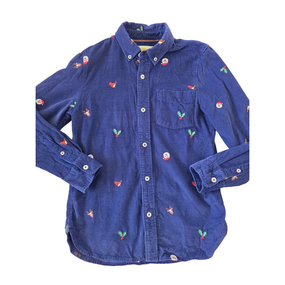 Mini Boden Blue Christmas Embroidered Corduroy Shirt